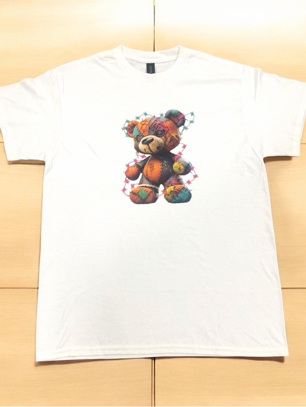 White Graphic Teddy Bear Tee - Multicolor Print